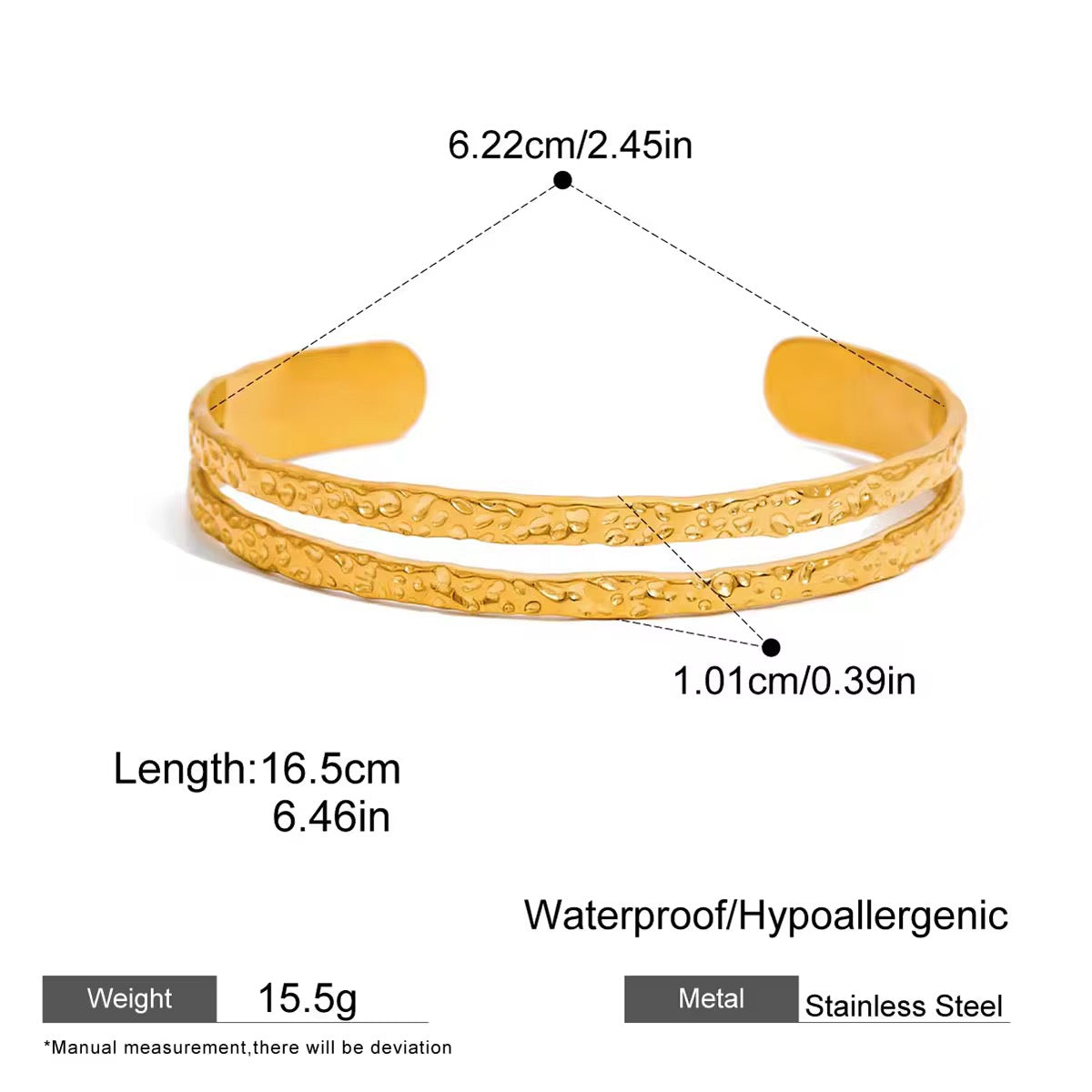 Grain double cuff bangle