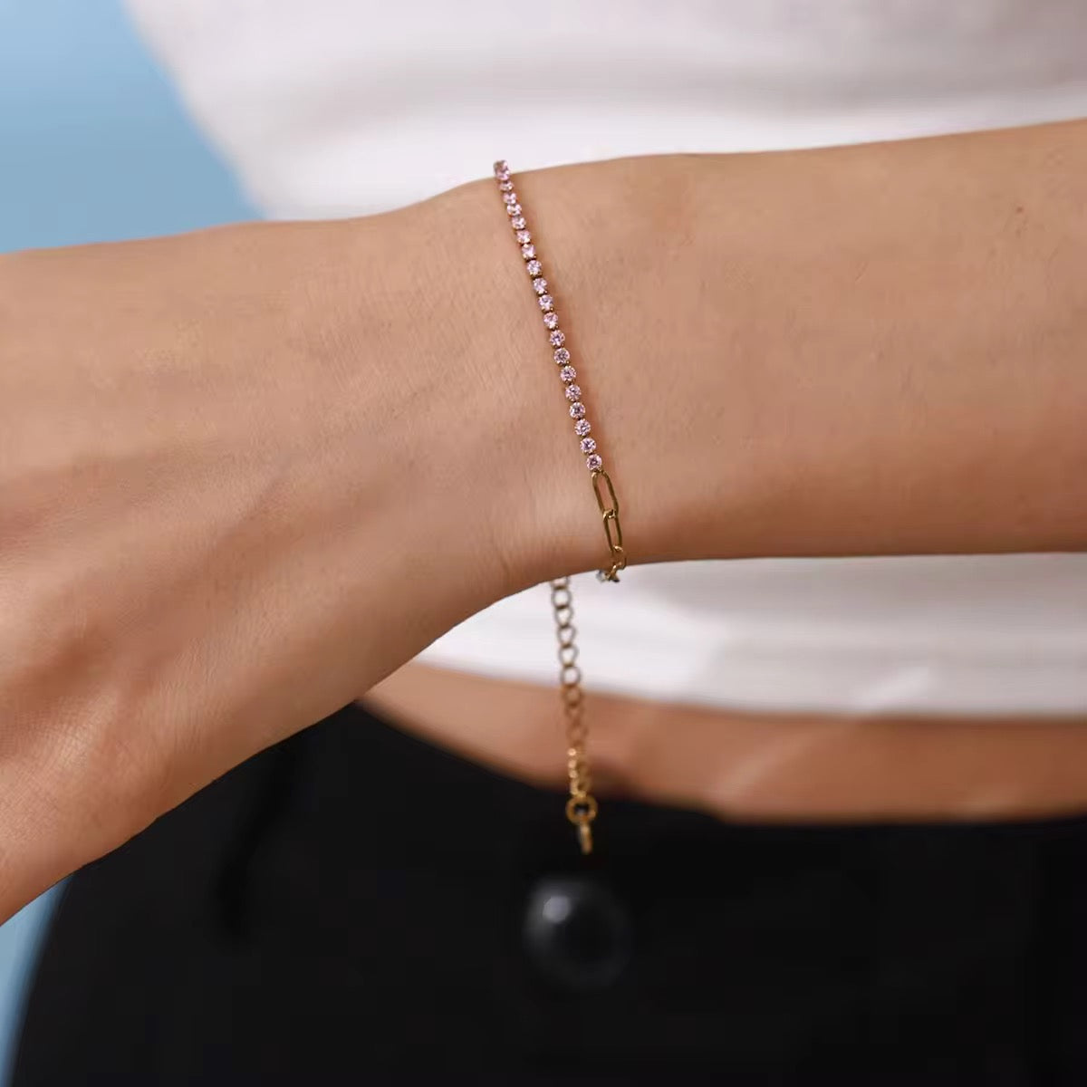 Pink tennis paperclip bracelet