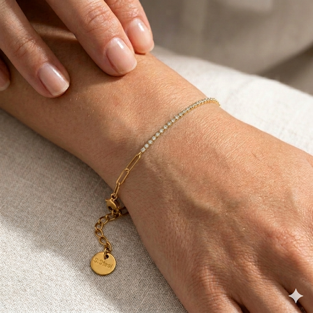 White tennis paperclip bracelet