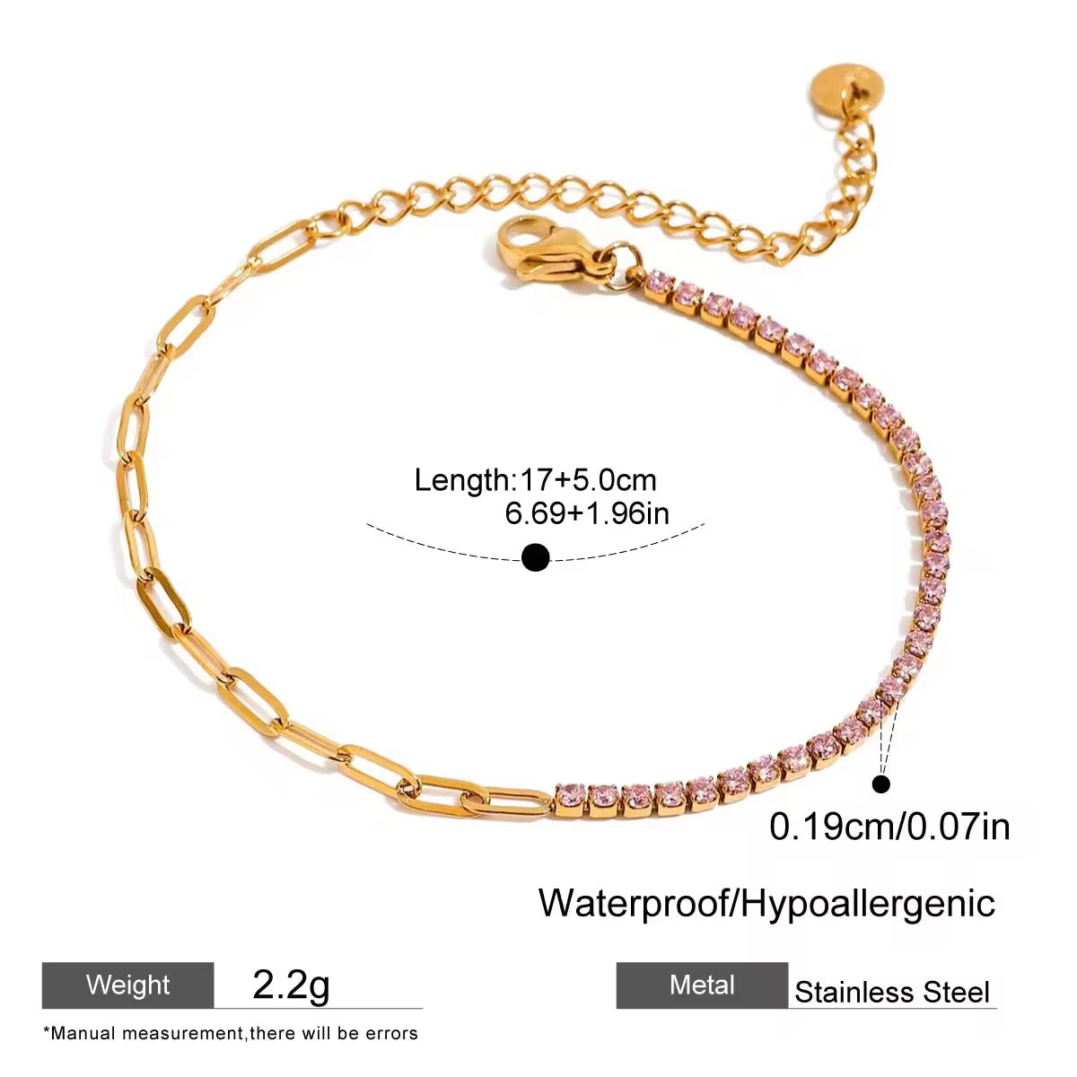 Pink tennis paperclip bracelet